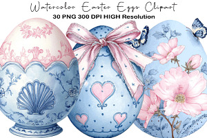 Watercolor Easter Eggs Clipart, an Illustration by Black Bird Studio
