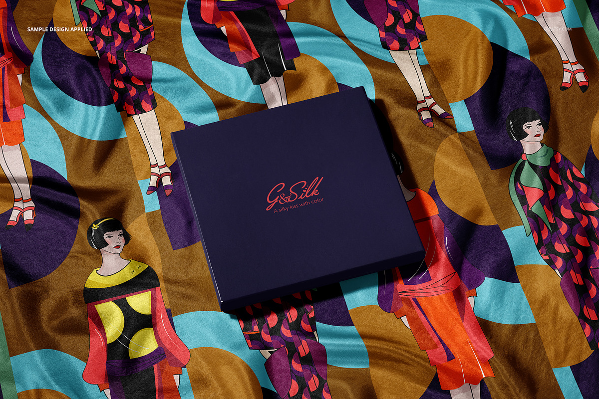 Habotai Silk Scarf with Box Mockup, a Hat Mockup by creatsy5 (Photo 4 of 10)