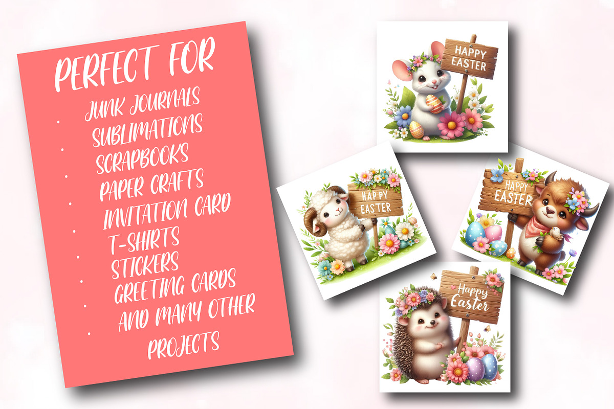 Happy Easter Animals Sublimation, a Seasonal Illustration by Craft Nest (Photo 2 of 5)