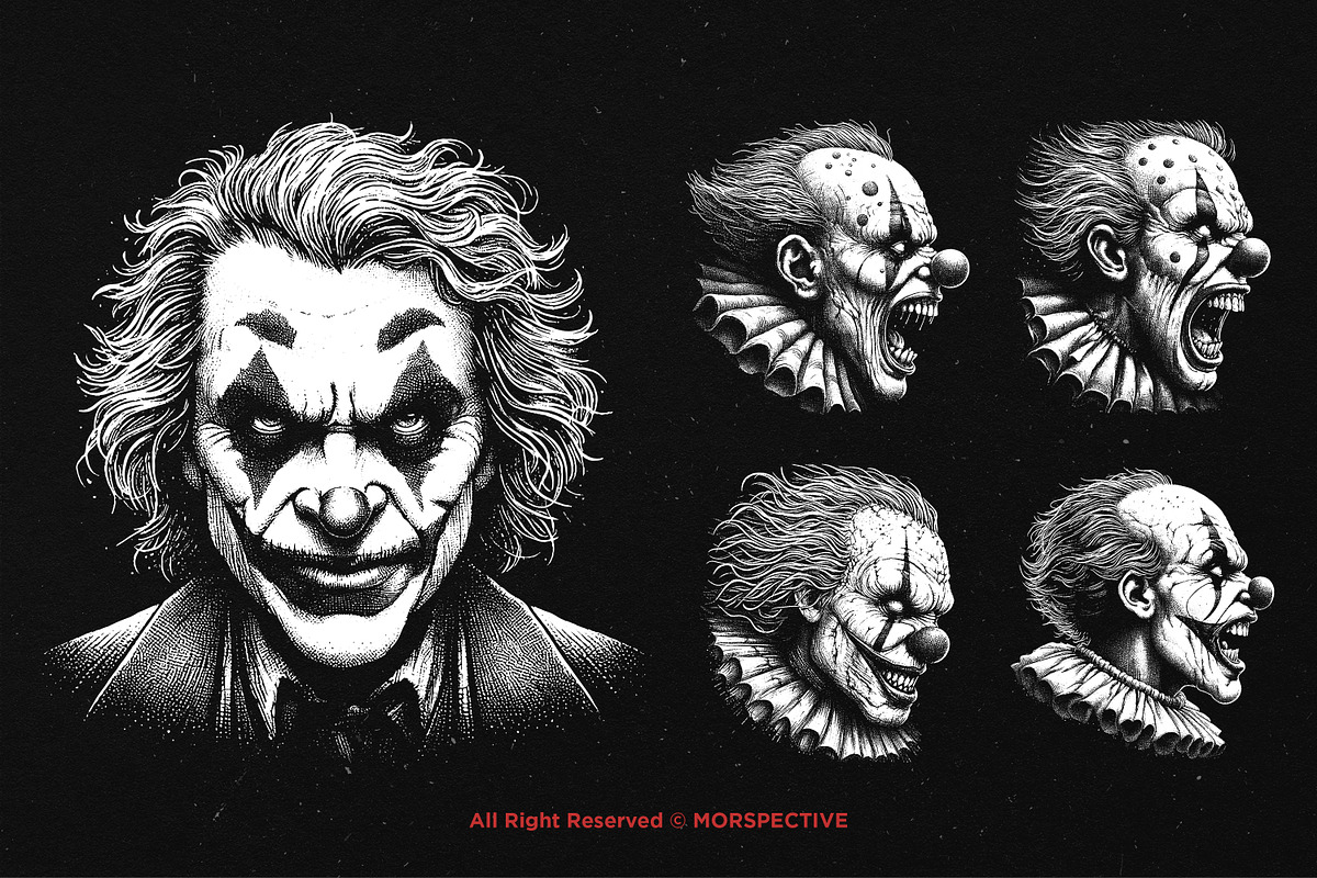 10 Bundle Dark Art Clown Scary Face, an Illustration by Morspective (Photo 3 of 7)