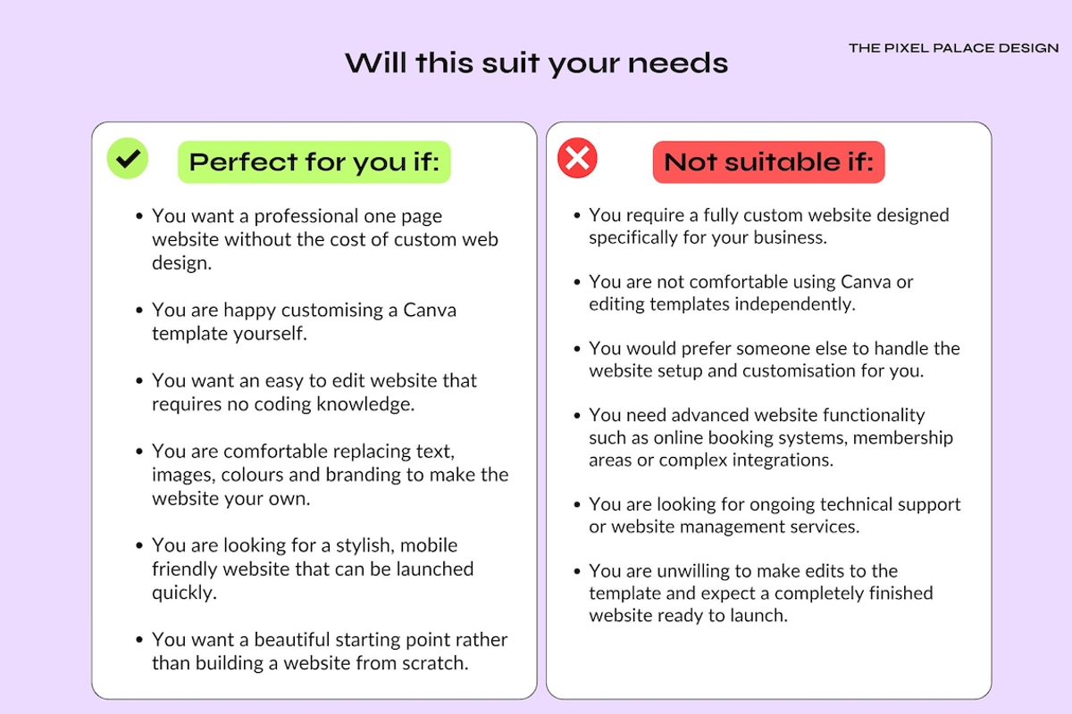 Editable Canva Website Template, a Landing Page Template by The Pixel Palace (Photo 5 of 8)