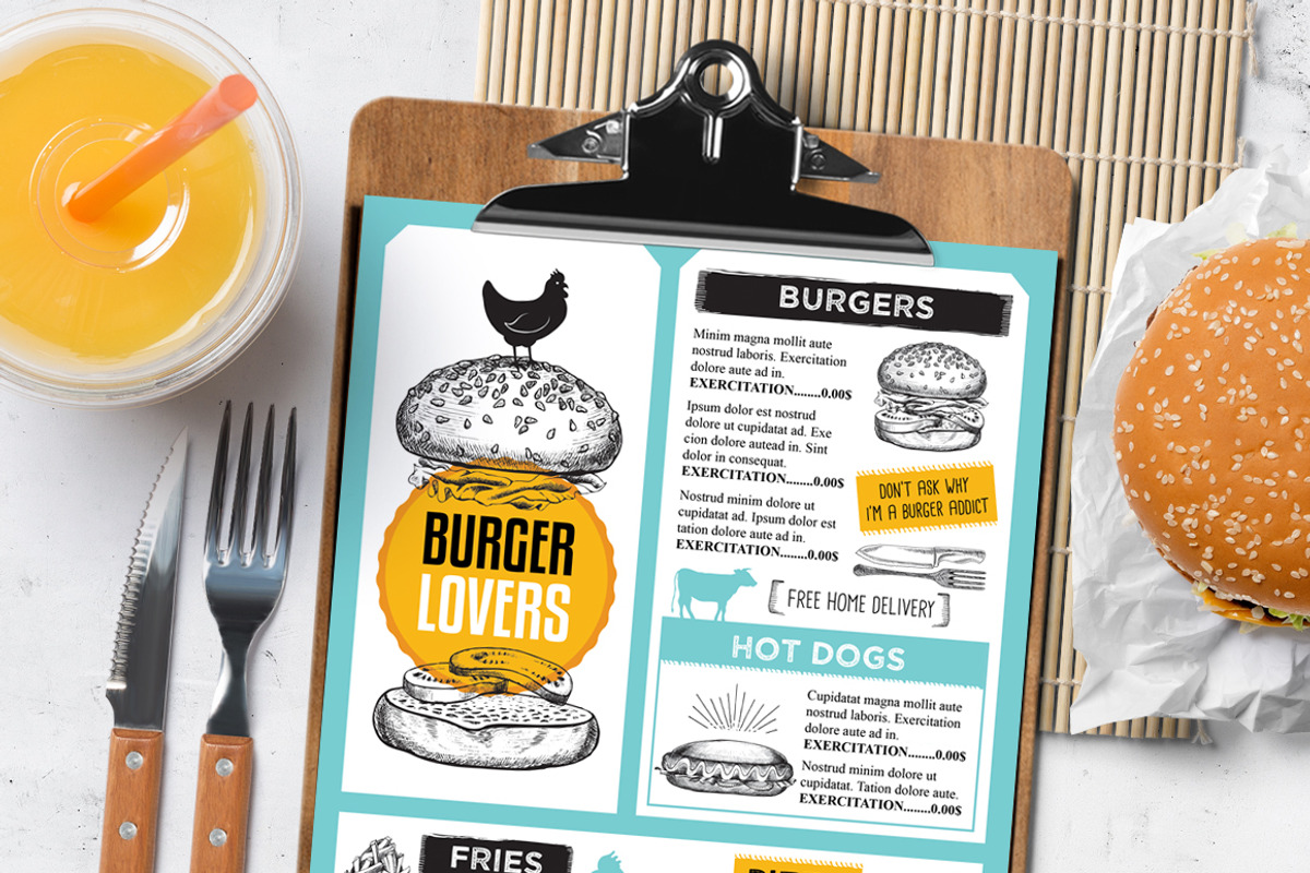 FREE! Trifold + Food Menu Burger, a Brochure Template by BarcelonaShop (Photo 1 of 4)
