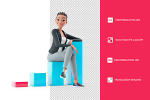 3D Character Woman Sitting on Bar Gr