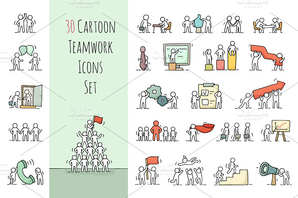 Cartoon Teamwork Icons Set
