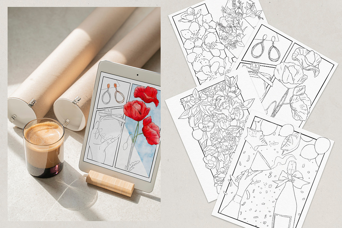 Coloring pages & Color Palettes, a Decorative Illustration by Deveze Art & Co (Photo 4 of 6)
