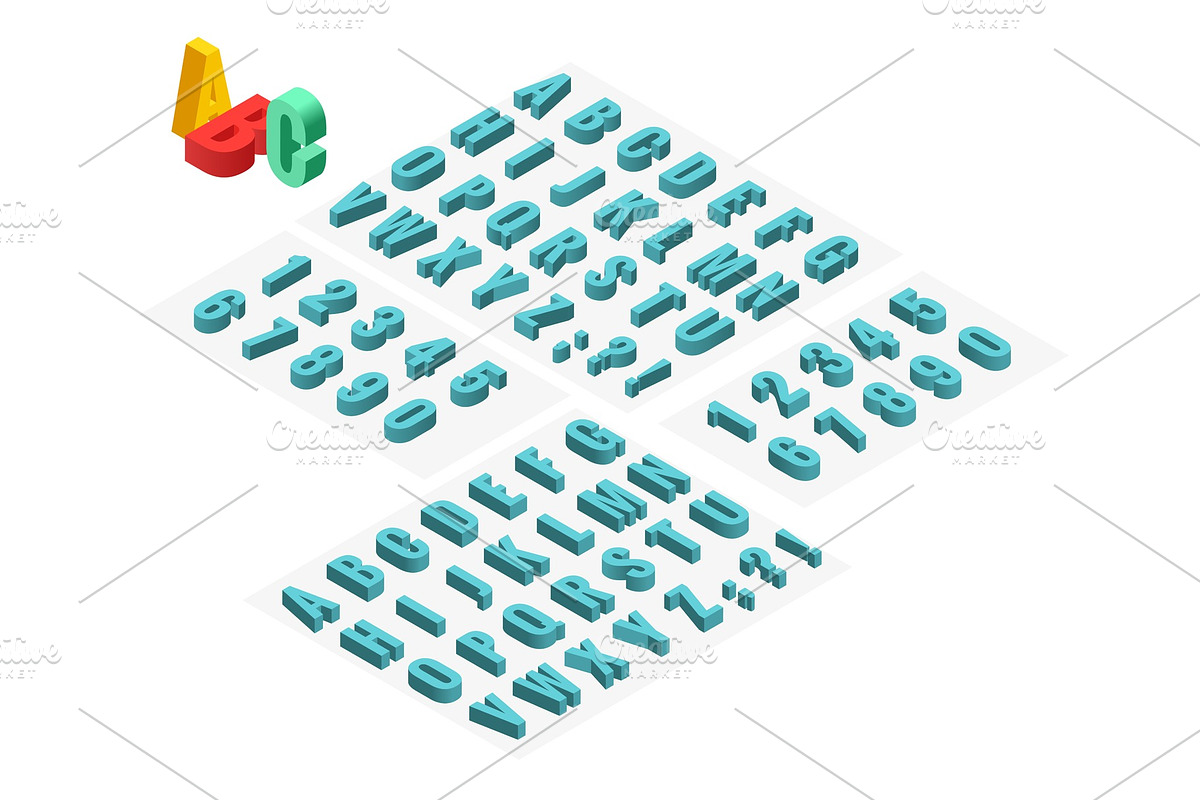 Isometric alphabet vector font, an Object Graphic by Golden Sikorka