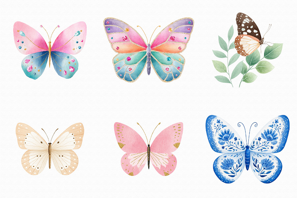 Watercolor Butterfly Clipart, an Illustration by Libby Wishes (Photo 5 of 6)