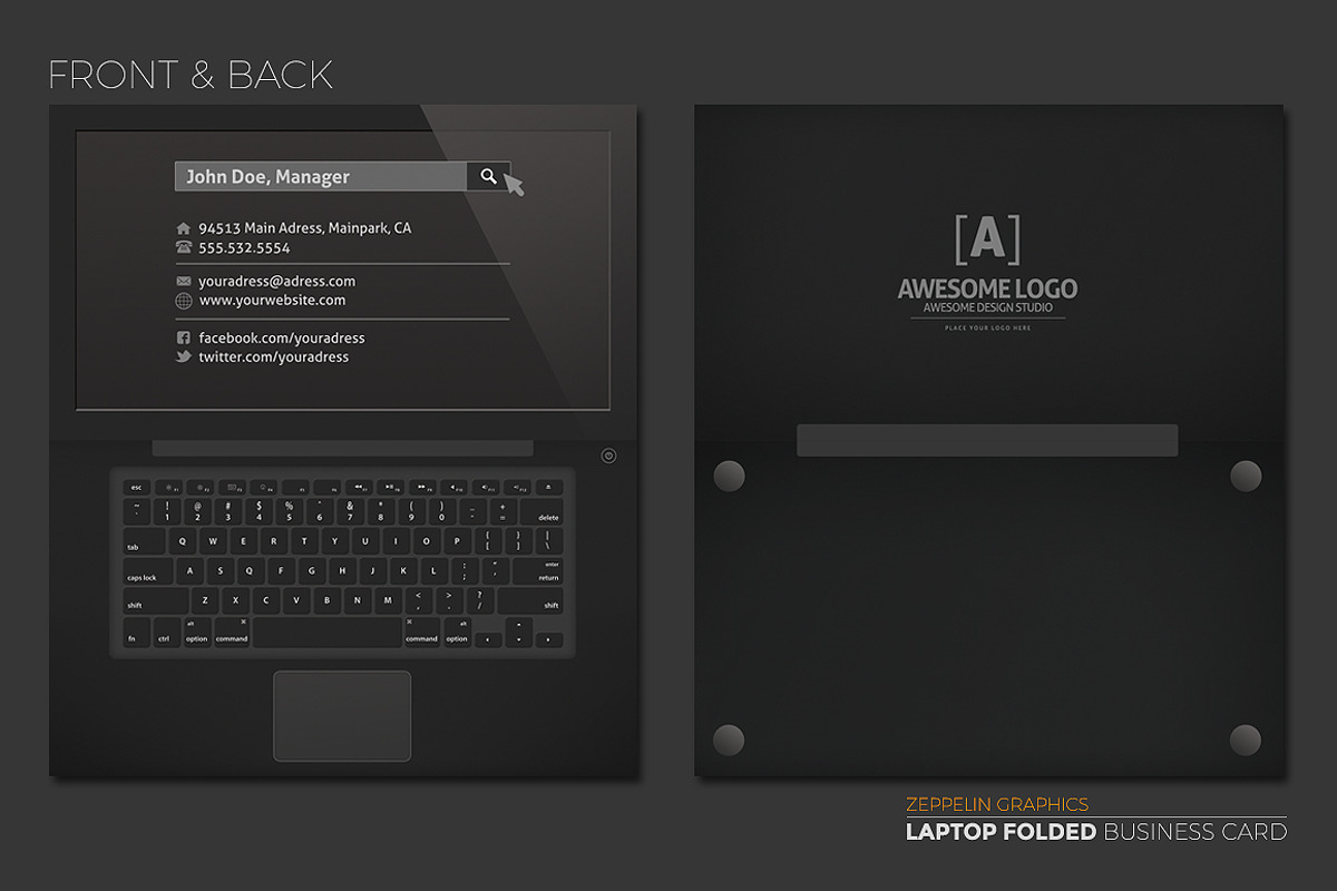 Laptop Business Card Black Edition, a Business Card Template by Graphicdome (Photo 3 of 8)