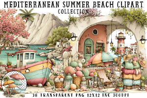 Mediterranean Summer Beach Clipart, an Illustration by OK Design
