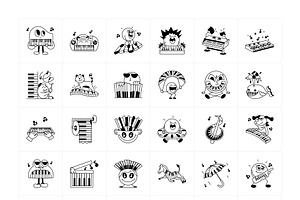 Piano Cartoon Stickers Set