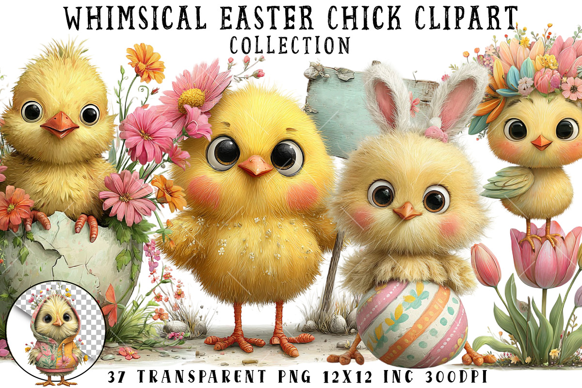 Whimsical Easter Chick Clipart, an Illustration by OK Design (Photo 1 of 6)