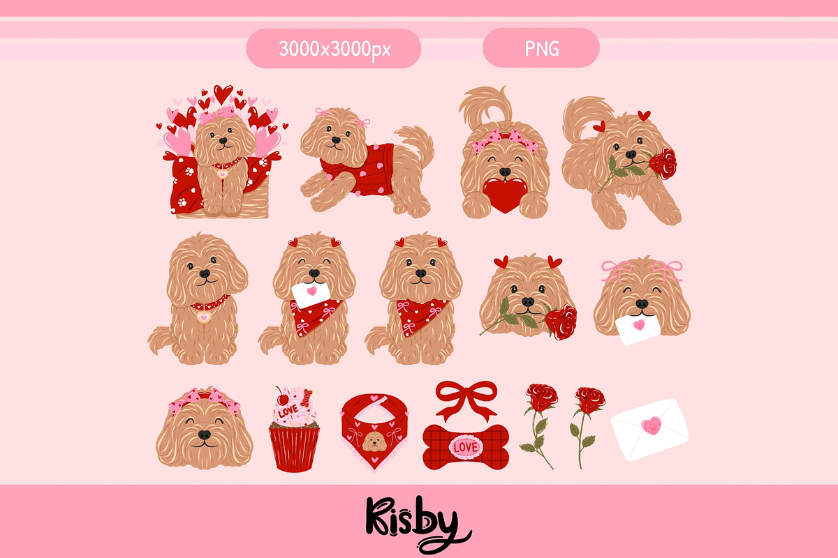 Valentine’s Day Dog Png Clipart Set, an Animal Illustration by KisbyArt (Photo 2 of 3)