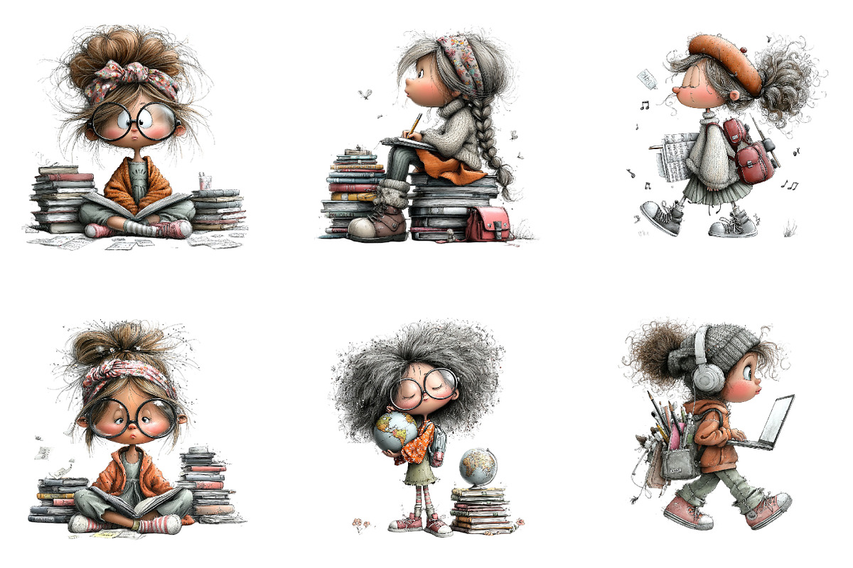 Student Girls Watercolor Clipart, a Seasonal Illustration by CreationArt (Photo 3 of 5)