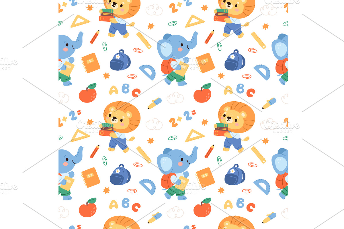 Animals back to school seamless, an Education Illustration by YummyBuum