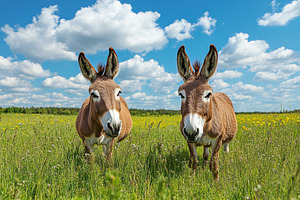 Two Donkeys in Sunny Meadow Happy An, an Animal Photo by Pixeness Studio