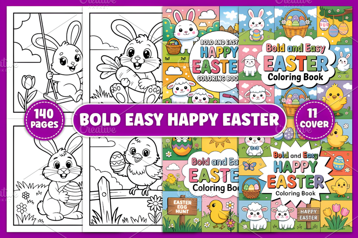 Happy Easter Coloring Pages, a Seasonal Illustration by Design Station (Photo 1 of 4)