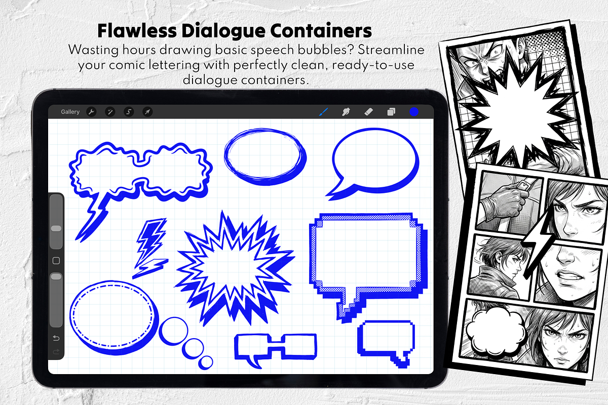 Comic Text Bases Procreate Stamps, a Brush Add-On by Selentaori Studio (Photo 4 of 10)