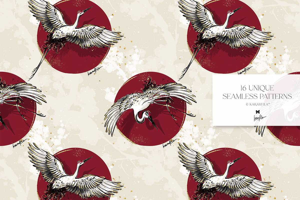 Japanese Cranes Seamless Patterns, a Pattern Graphic by KaramfilaS (Photo 15 of 19)