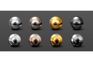 Realistic Set Of Chrome Balls On