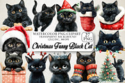 Christmas Funny Black Cat Clipart, an Illustration by DreamPrint404 (Thumbnail 1 of 6)