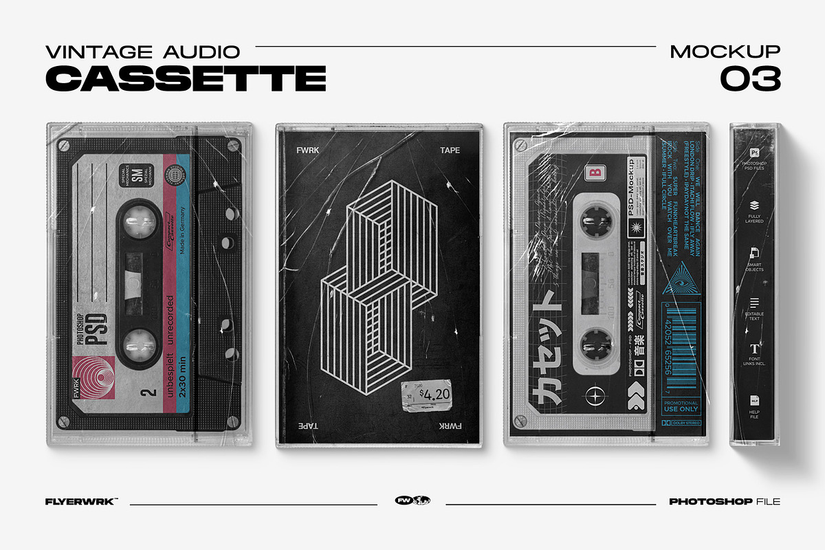 Cassette Mockup Bundle, a Product Mockup by FLYERWRK (Photo 4 of 16)