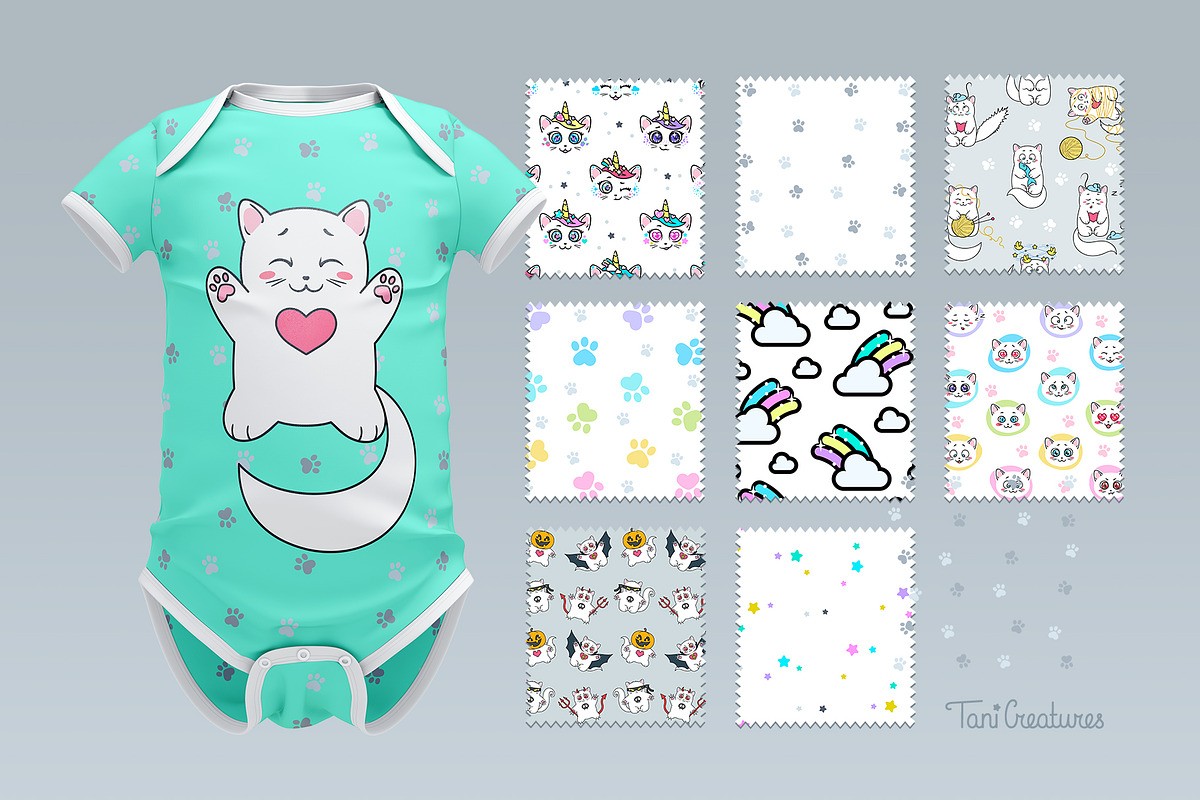 Kawaii cats | Clipart & patterns, an Illustration by TaniCreatures (Photo 6 of 11)