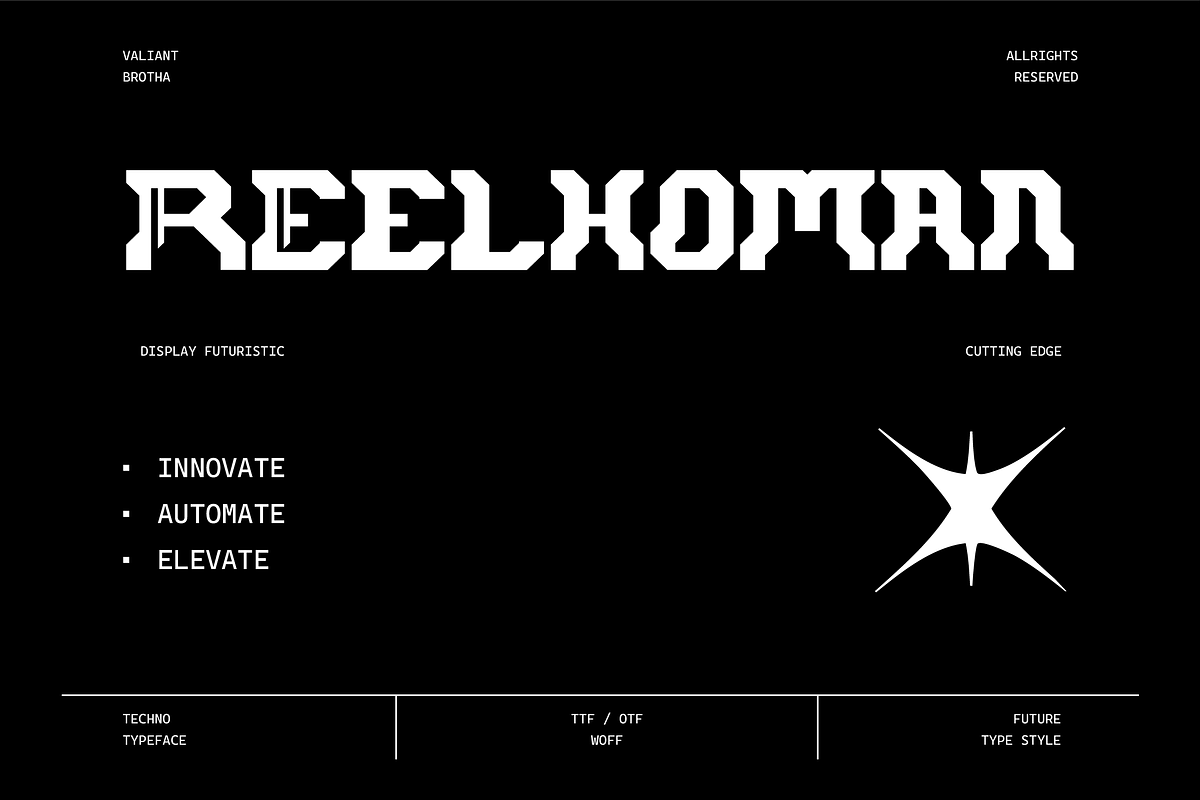 VB Reelhoman - Futuristic Font, a Sans Serif Font by VALIANTBROTHA (Photo 1 of 8)