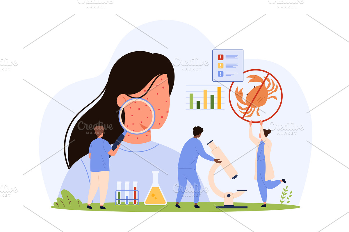 Diagnosis of seafood allergy, tiny, an Object Illustration by Flashvector