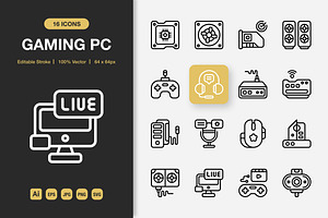 Gaming Pc Outline Icons, an Outline Icon by Spacepixel Creative