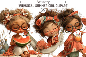Whimsical Summer Girl Clipart, an Illustration by designcity5