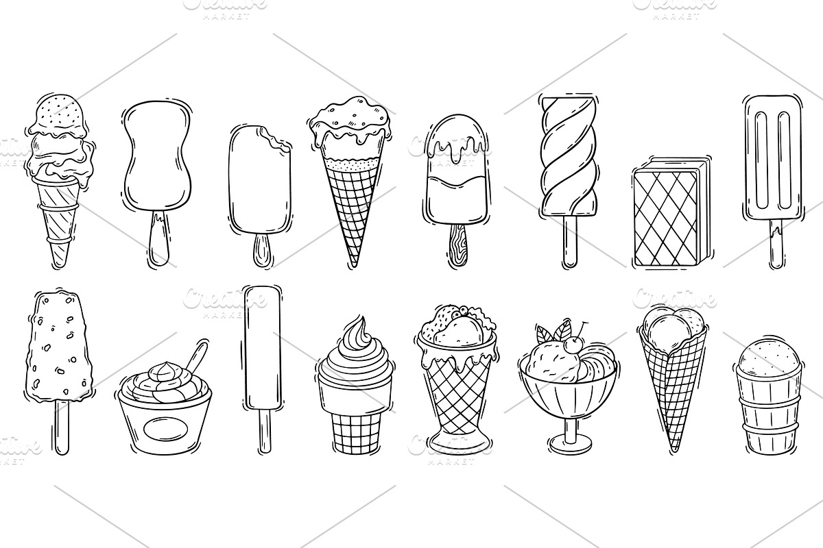 Doodle ice cream. Sketch ice cream, a Food Illustration by Valerie Bodnar