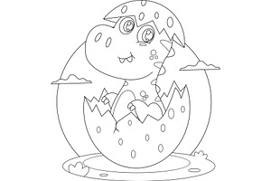 Outlined Cute Baby Dinosaur, an Illustration by HitToon