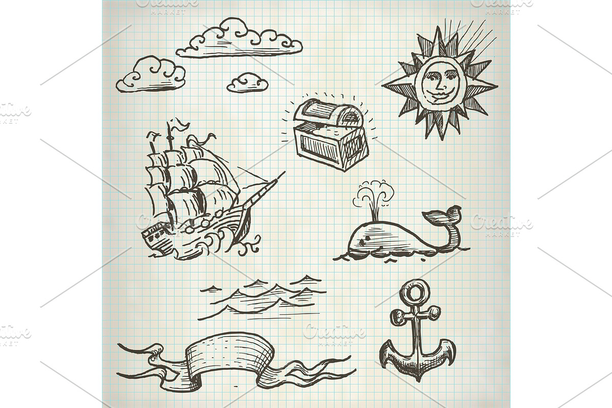 Sea Doodle Set, an Illustration by Mak_Art