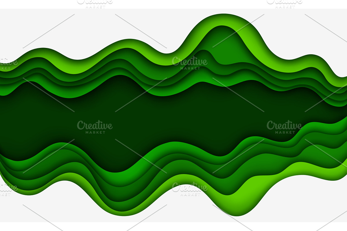Green paper cut waves, a Decorative Illustration by Buch&Bee