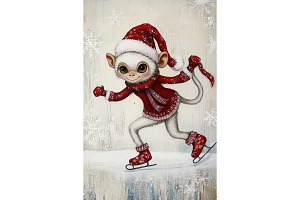Monkey Skating in Red Outfit Art, an Animal Illustration by Art Paradise Studios
