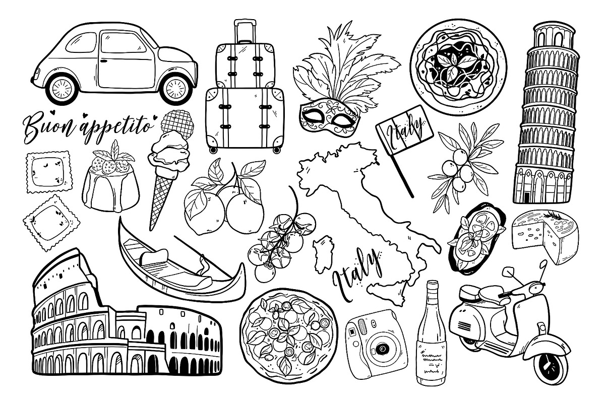 Italy Vacation Hand-Drawn Line Art, an Object Graphic by ArtGiftsStudio (Photo 2 of 4)