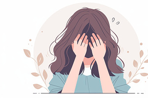 Sad woman feeling stressed, sitting in a calm illustrated environment, an Illustration by AS photostudio