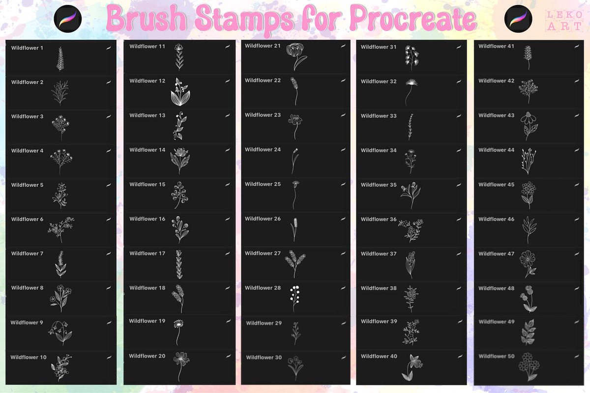 Wildflowers Brush Stamps Procreate, a Brush Add-On by LekoArt (Photo 2 of 8)