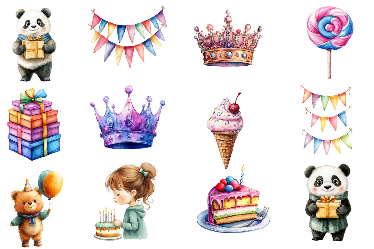 Birthday Watercolor Cliparts, an Illustration by Designworld (Photo 2 of 5)
