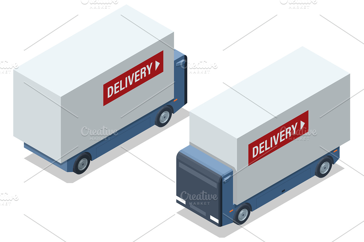 Isometric two autonomous box trucks, a Transportation Illustration by Golden Sikorka