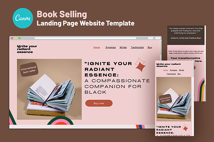 Book Selling Landing Page Canva, a Marketing Template by BeadyLab