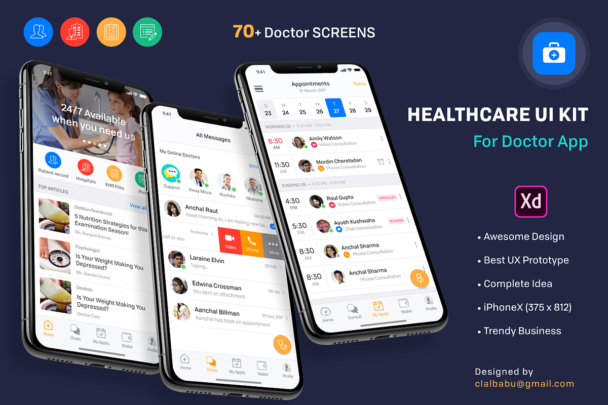 Healthcare Doctor App, an UI Kit Template by UX Design Master (Photo 1 of 10)