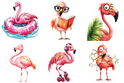 Quirky Flamingo Clipart, an Illustration by Watercolor design (Thumbnail 3 of 4)