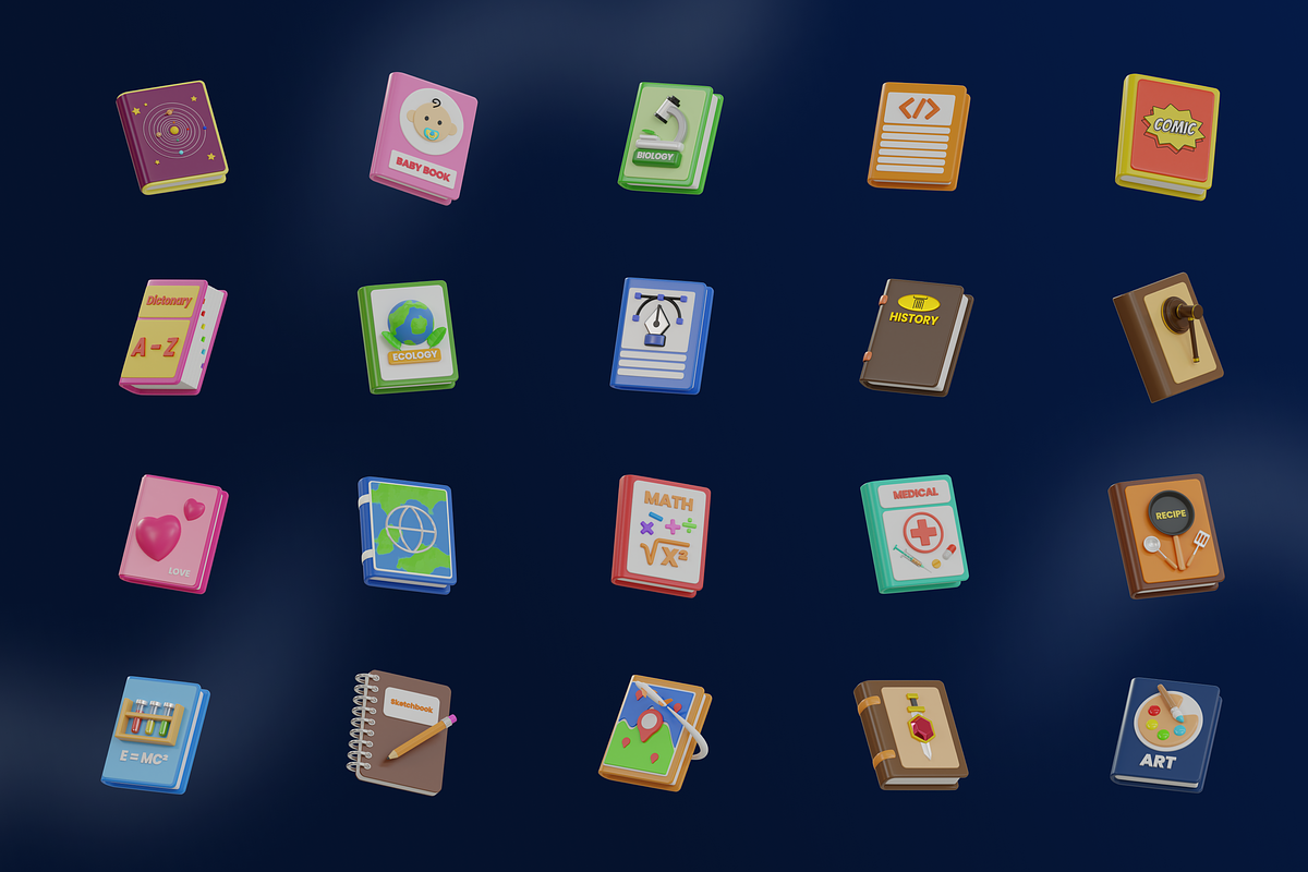 Book 3D Icon Pack, an Object 3D Model by Permadi Creative