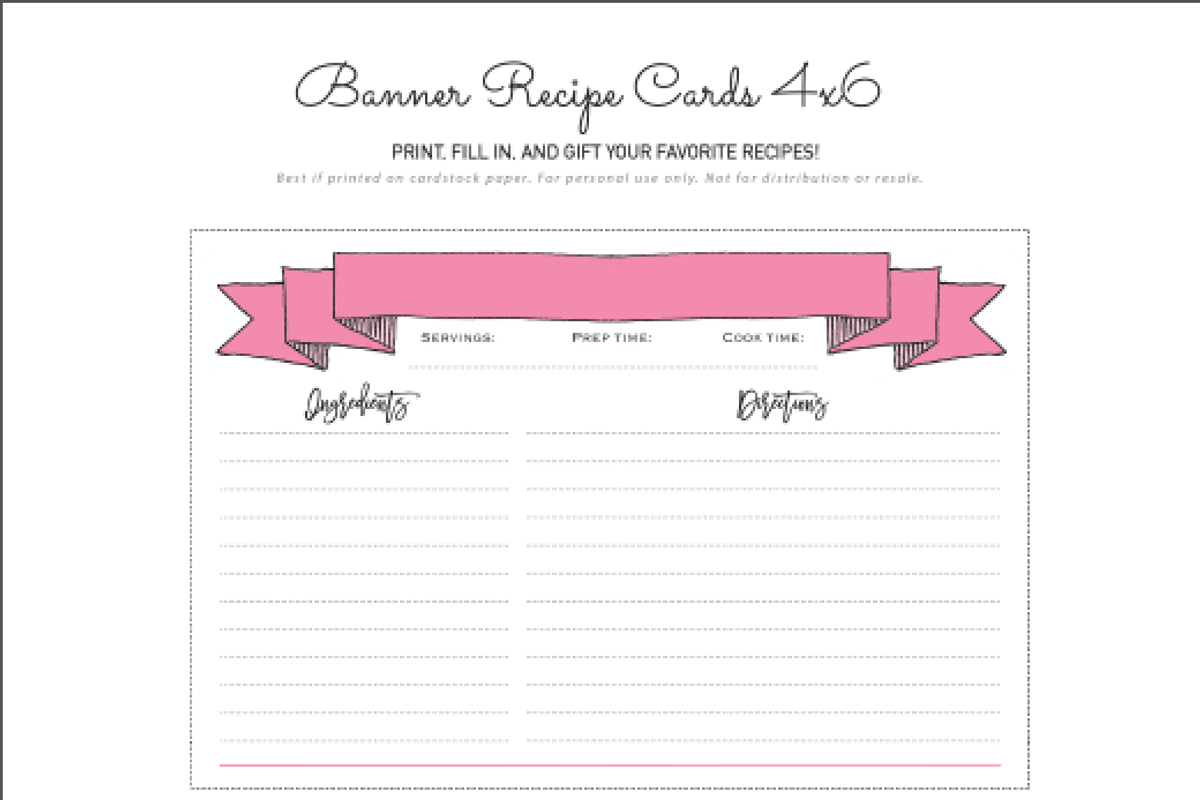 Pink Banner Recipe Cards 4x6 Fill in, a Card Template by OhEverythingHandmade (Photo 2 of 2)