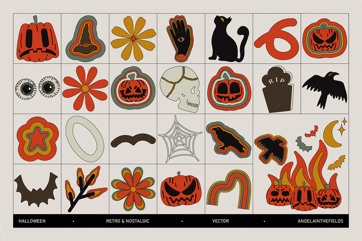 Retro Halloween Vector Clipart, a Seasonal Illustration by angelainthefields (Photo 6 of 10)