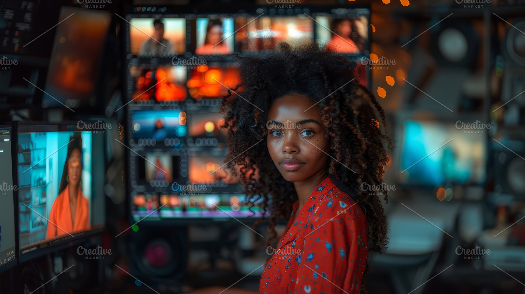 Young Female Video Editor Working in a Vibrant Film Studio, a Photo by AS photostudio