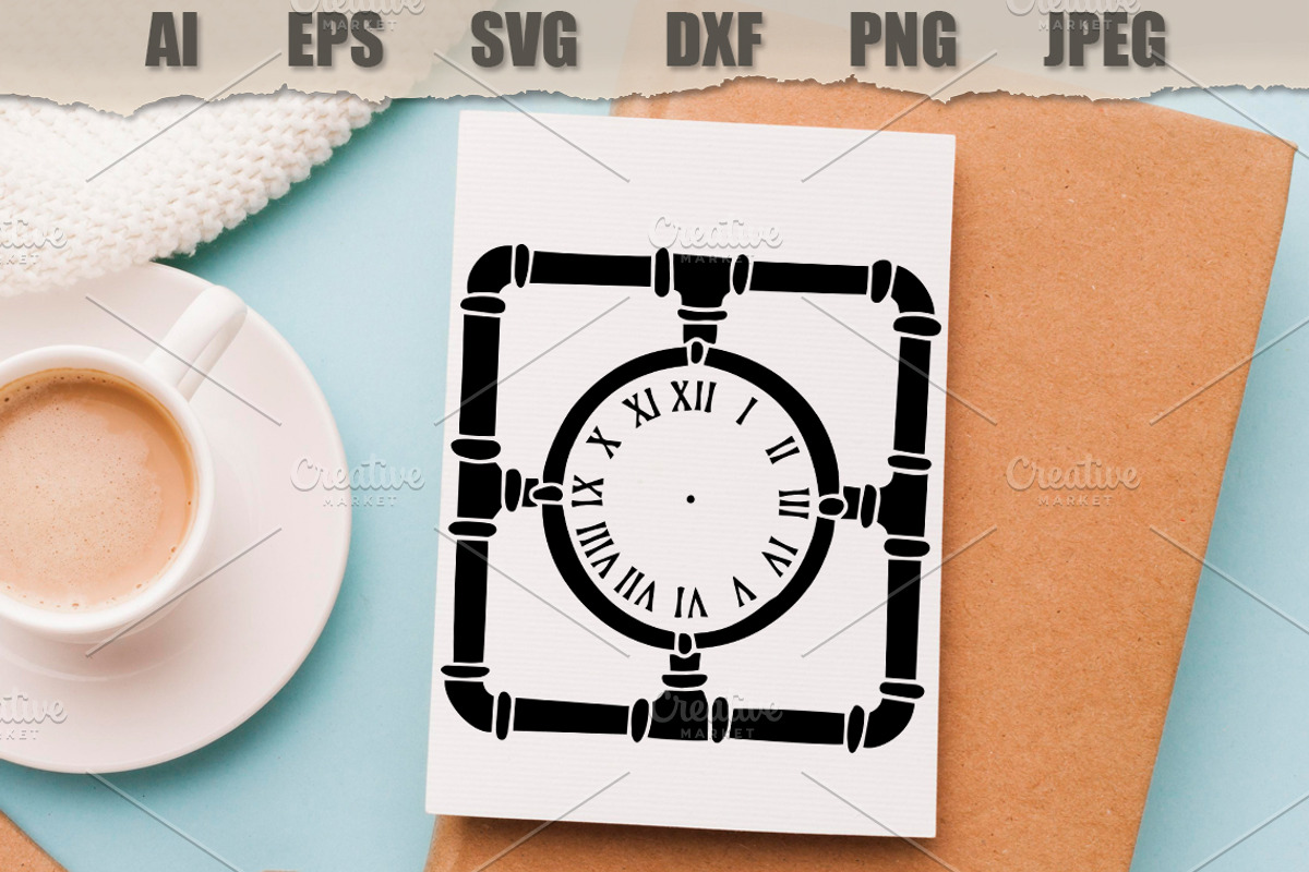Stencil Clockin a frame of pipes, a Technology Illustration by MARYCRAFTIRIA (Photo 3 of 3)