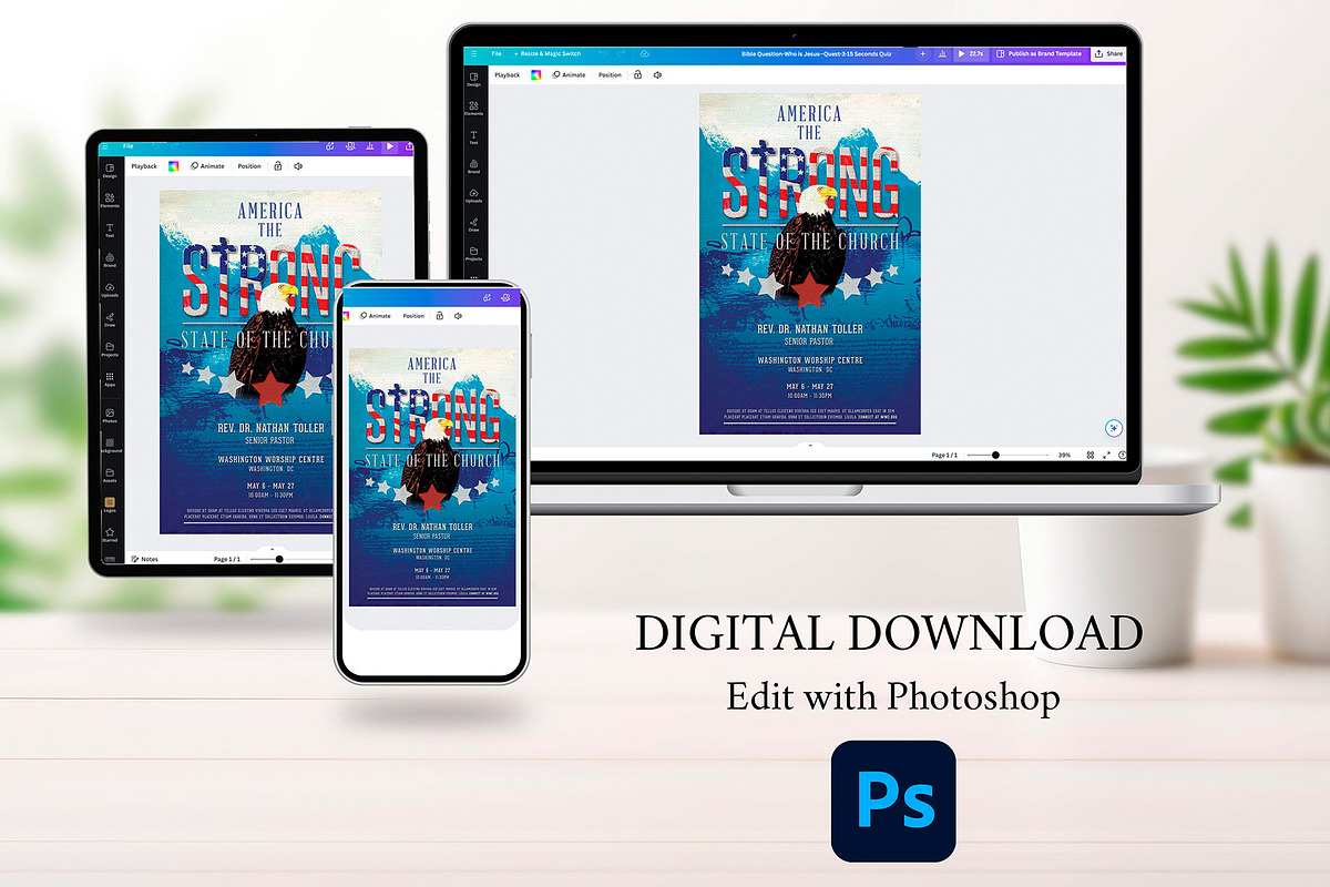 American Patriotic Church Postcard, a Flyer Template by Godserv Designs (Photo 4 of 12)