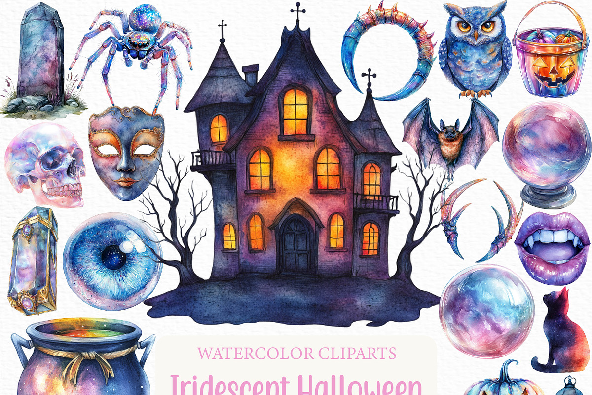 Watercolor Iridescent Halloween PNG, an Illustration by Craft Nest (Photo 1 of 6)
